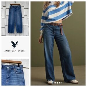 American Eagle Super High Rise Baggy Wide Leg Jeans Medium Wash Size 6